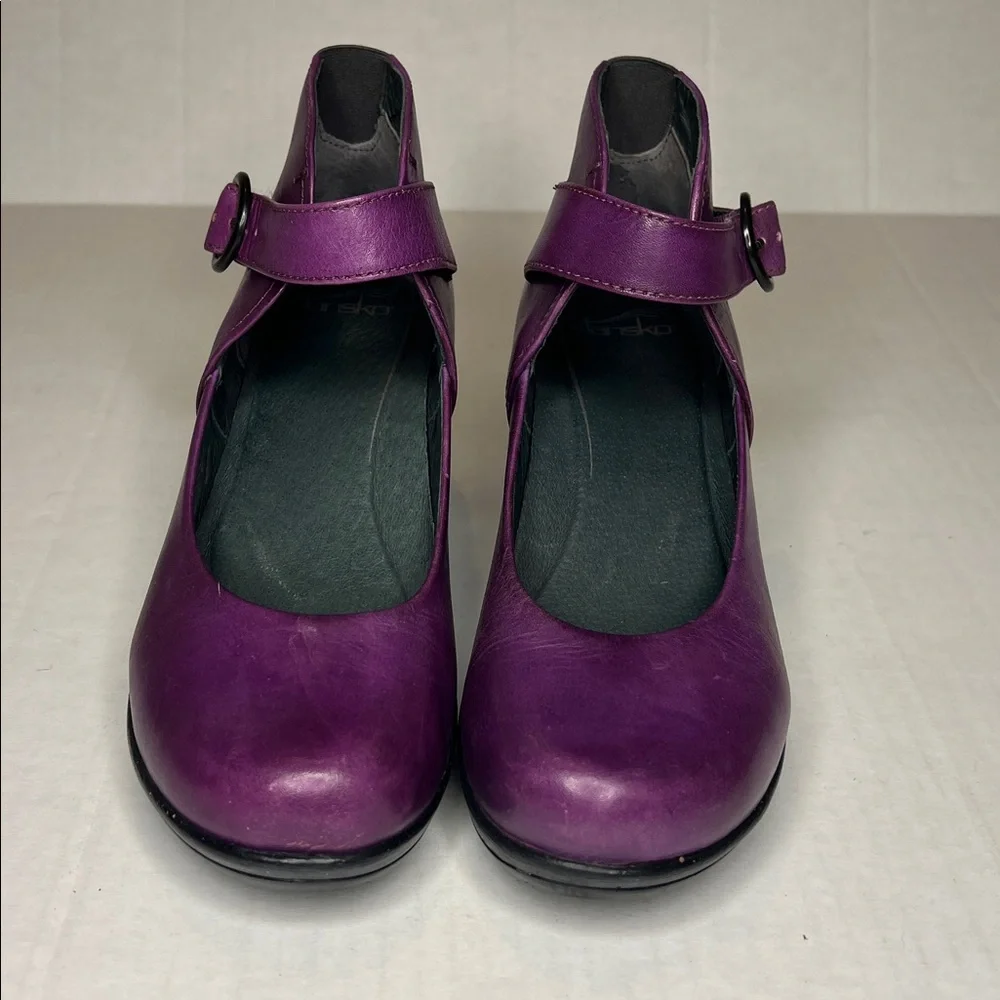 Dansko Rebel Purple Leather Mary Jane Wedge Pump, Ankle Strap, EU 38, US 7.5 -8 - Picture 5 of 11